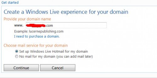 Windows Live Admin Center - step 1