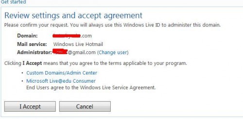Windows Live Admin Center - step 3